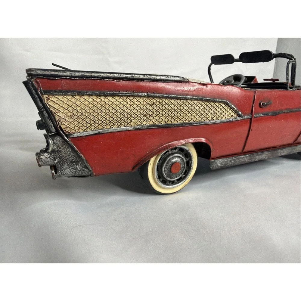 Vintage Red Tin Toy Convertible Car Vehicle - Age 17 Years & Up